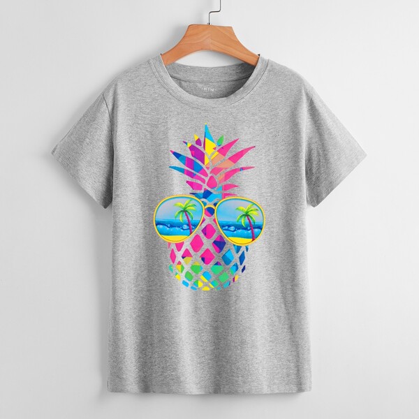 

Pineapple & Tropical Print Tee, Grey