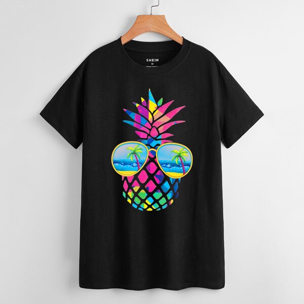 

Pineapple & Tropical Print Tee, Black