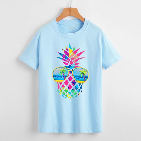 

Pineapple & Tropical Print Tee, Baby blue