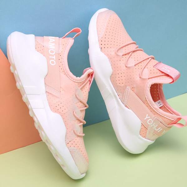 

Girls Letter Graphic Lace Up Decor Sneakers, Pink