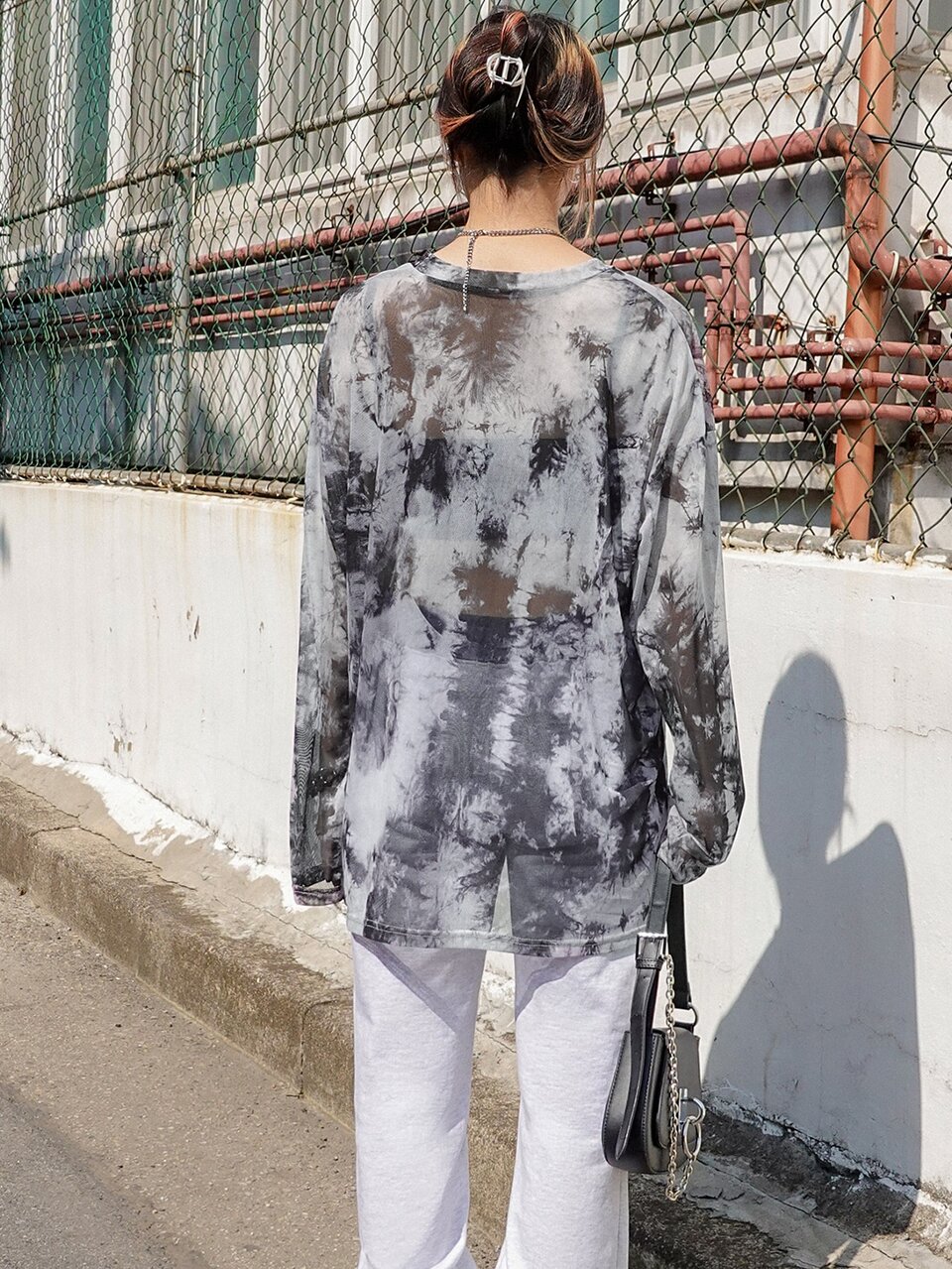 Tie Dye Drop Shoulder Sheer Top