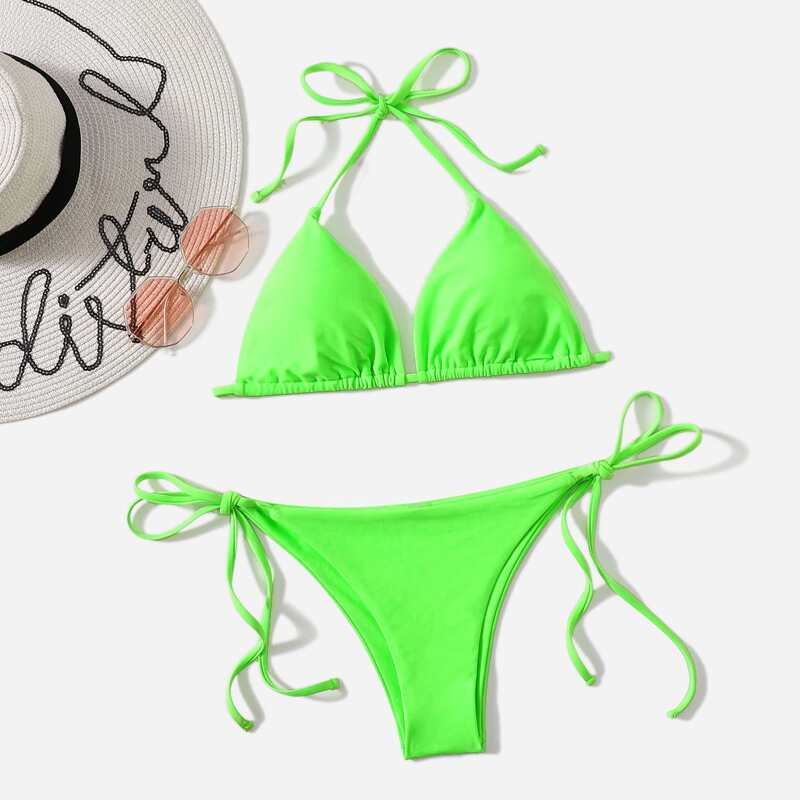 

Halter Tie Side Bikini Swimsuit, Green