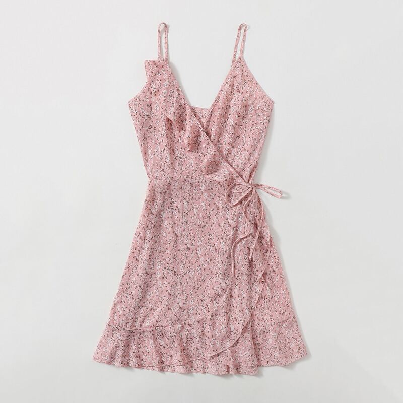 

Ditsy Floral Ruffle Dress, Dusty pink