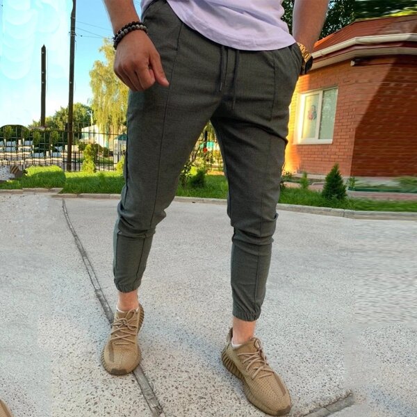 

Men Drawstring Waist Slant Pocket Pants, Dark grey