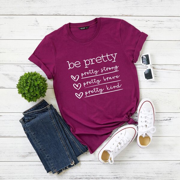 

Plus Slogan & Heart Print Tee, Purple