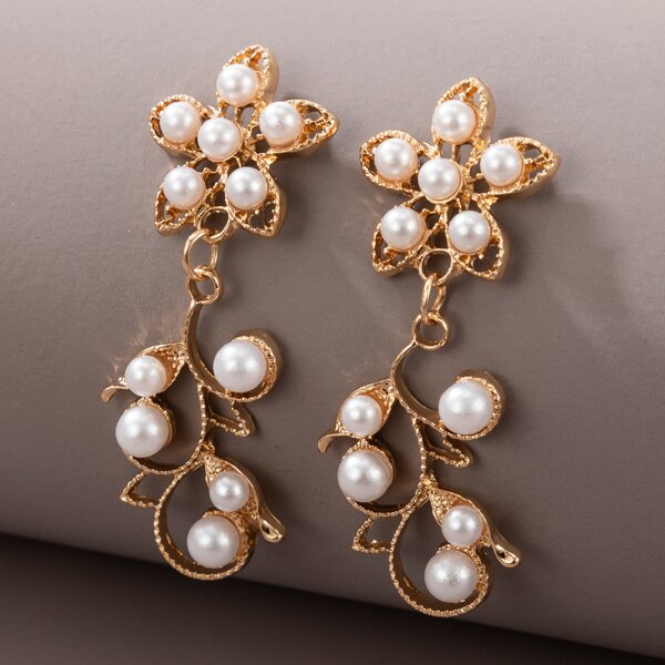 

Faux Pearl Drop Earrings, Gold