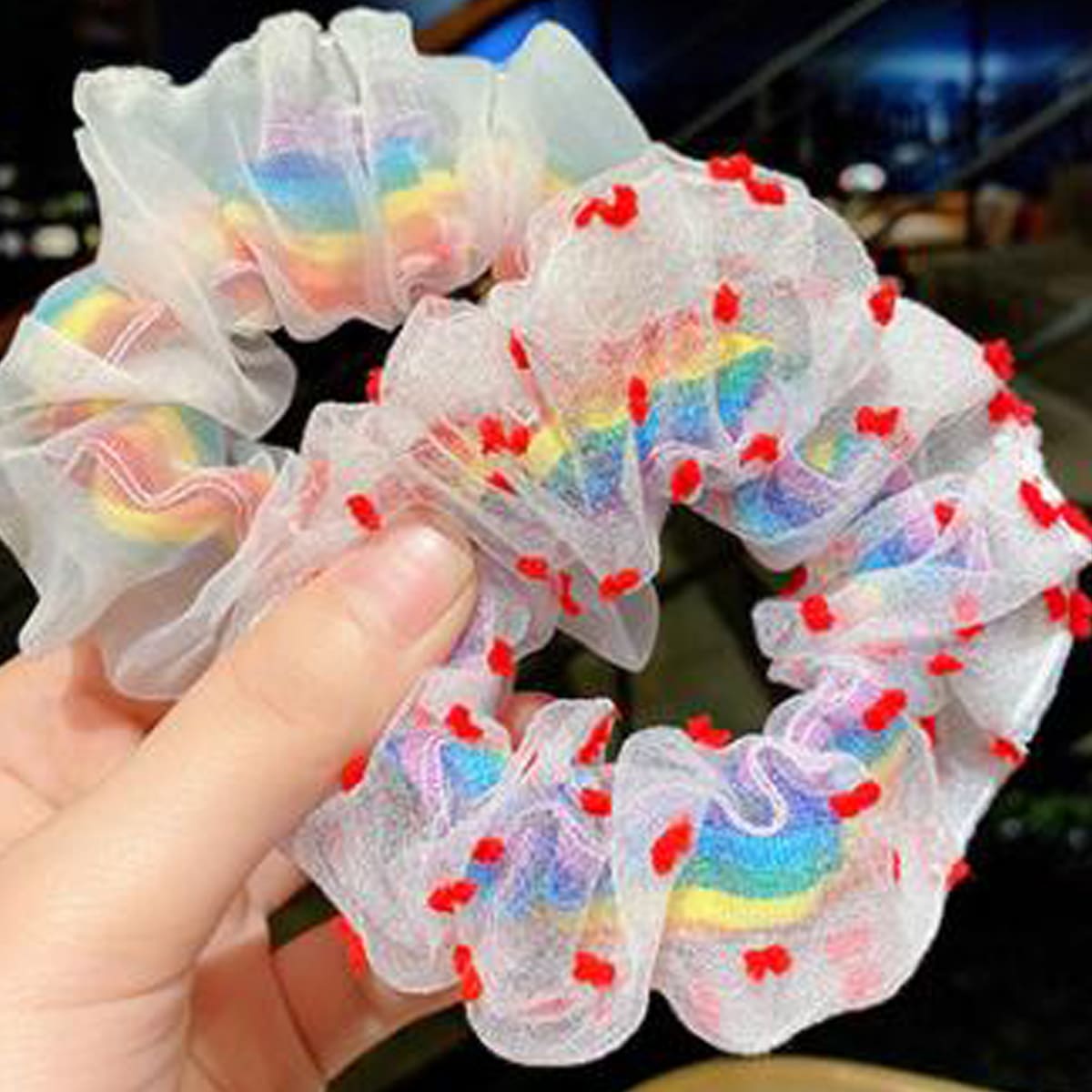 

3pcs Random Rainbow Mesh Scrunchie, Multicolor