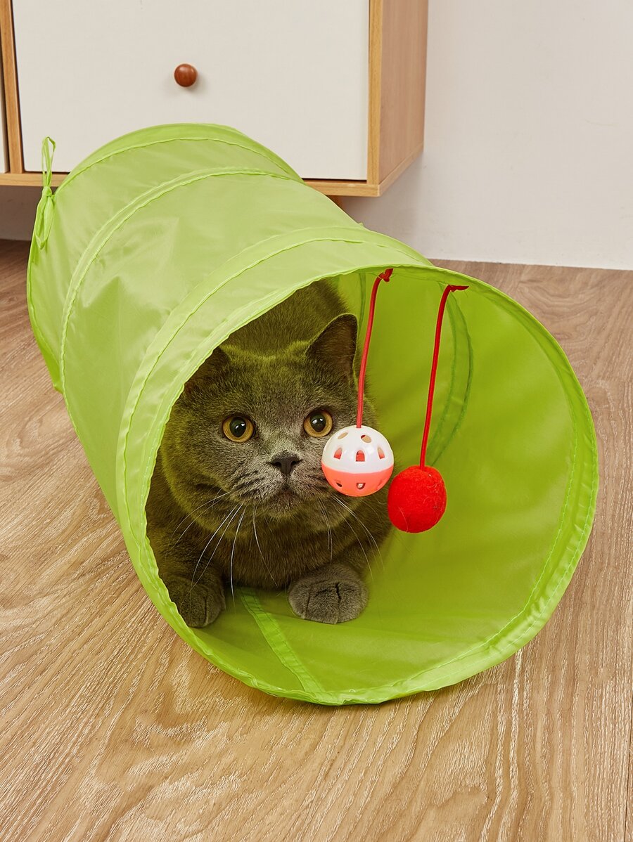 Solid Color Cat Tunnel, 2 Holes Play Tube Ball Collapsible Crinkle