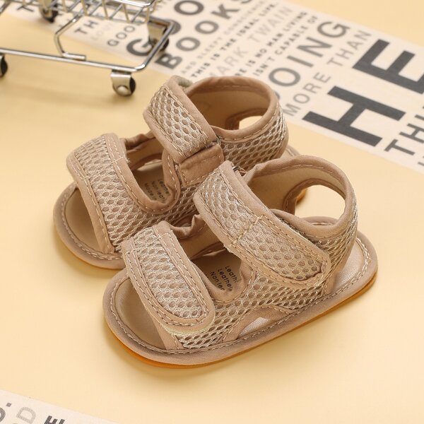 

Baby Girl Minimalist Cut-out Velcro Strap Sandals, Apricot