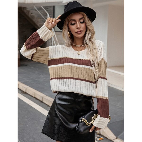 

Block Striped Drop Shoulder Sweater, Multicolor