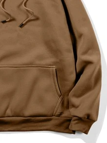 ROMWE MEN 男士袋鼠口袋束口帽衫 - 咖啡棕 - 查看 4