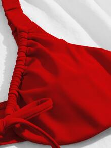 Bikini à coupe haute avec nœud devant pour les vacances d'été à la plage - Rouge - Voir 4