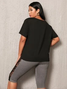 Plus Button Front Solid Tee - Black - View 2
