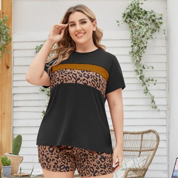 

Plus Leopard Panel Tee & Track Shorts, Multicolor
