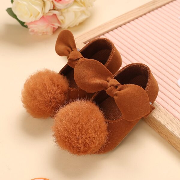 

Baby Girl Pom Pom & Bow Decor Flats, Brown