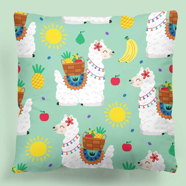 

Alpaca Print Kids Cushion Cover Without Filler, Multicolor