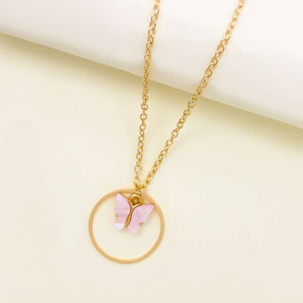 

Butterfly Charm Necklace, Pink
