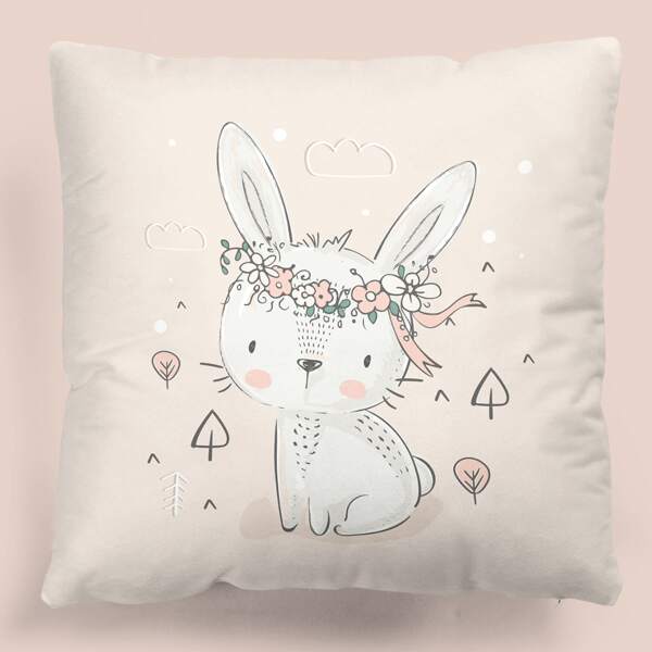 

Rabbit Print Kids Cushion Cover Without Filler, Multicolor