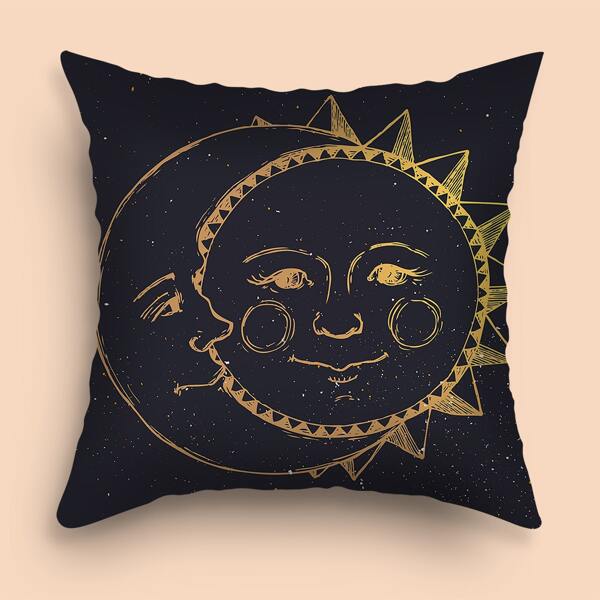 

Sun & Moon Print Cushion Cover Without Filler, Multicolor
