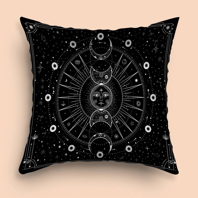 

Sun & Moon Print Cushion Cover Without Filler, Black and white