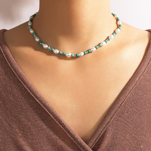 

1pc Beaded Necklace, Multicolor
