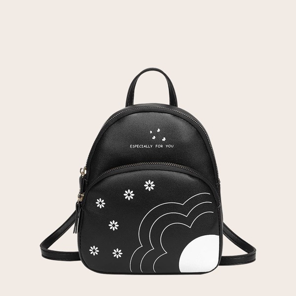 

Girls Floral Graphic Pocket Front Backpack, Black