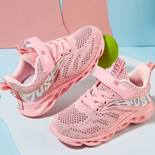 

Girls Letter Graphic Velcro Strap Sneakers, Pink