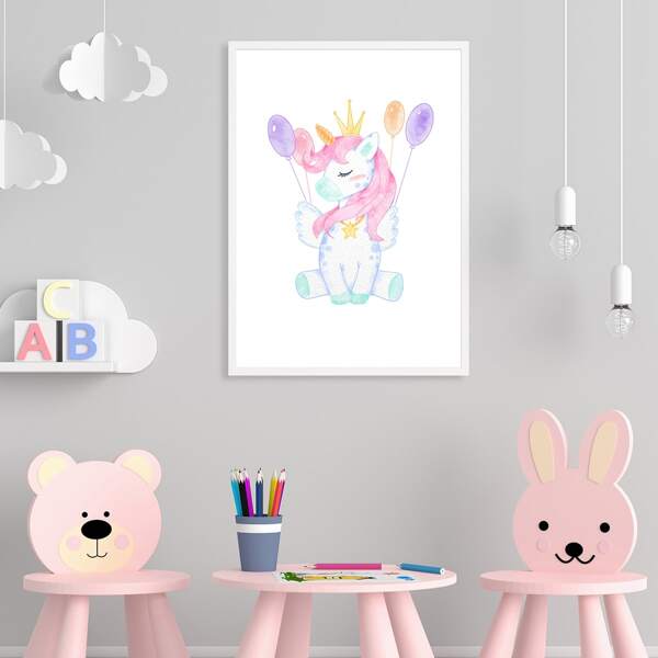 

Unicorn Print Kids Unframed Painting, Multicolor
