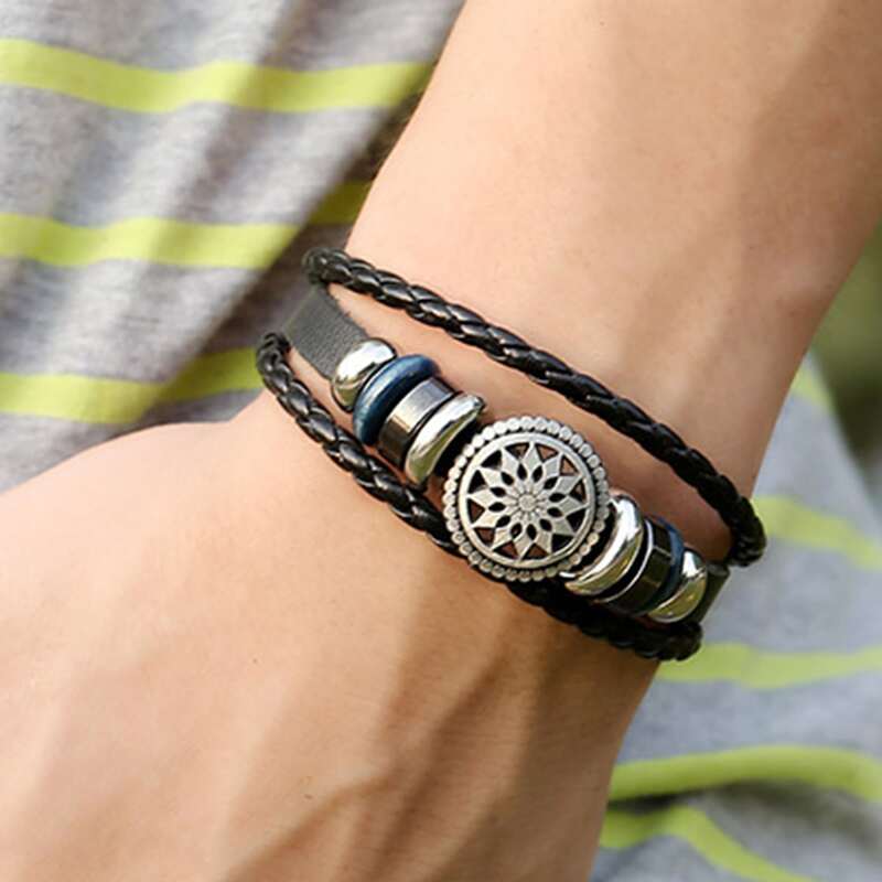 

Guys Hollow Out Layered Bracelet, Black