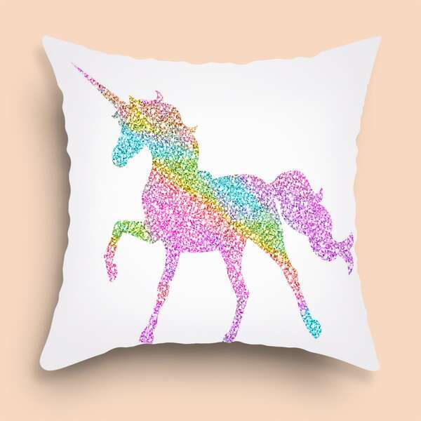 

Unicorn Print Cushion Cover Without Filler, Multicolor