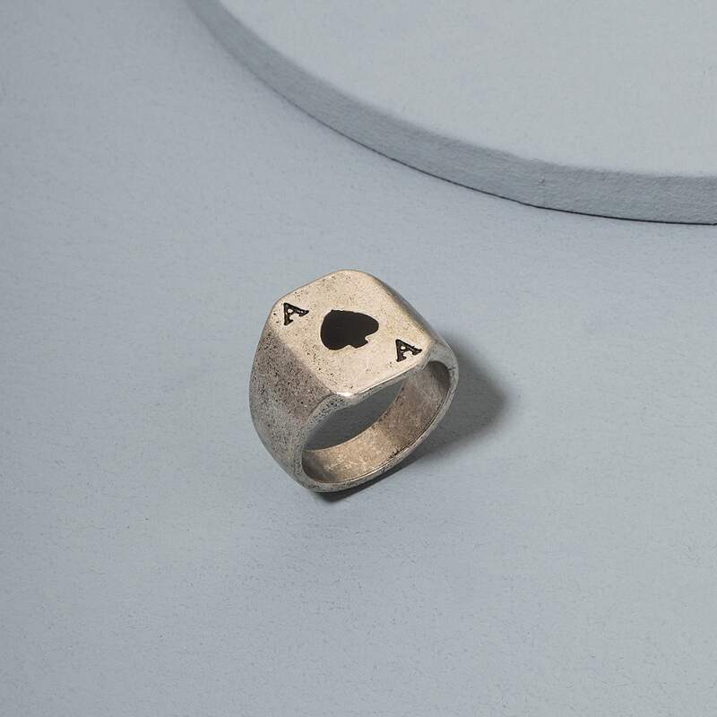 

Guys Playing Card Pattern Ring, Antique silver