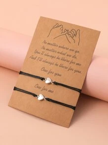 2pcs Heart Decor Bracelet - Black - View 1