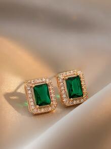 Andkiss Rhinestone Decor Stud Earrings - Green - View 1