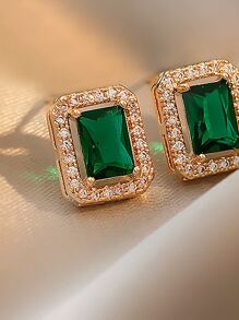 Andkiss Rhinestone Decor Stud Earrings - Green - View 3