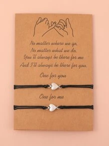 2pcs Heart Decor Bracelet - Black - View 5