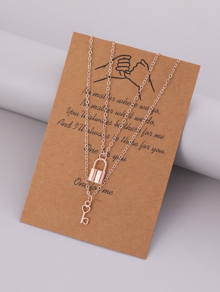 2 chiếc Dây chuyền mặt khóa trái tim bằng vàng hồng đa chức năng cho bạn thân/cặp đôi, thích hợp làm quà tặng sinh nhật/ngày lễ cho bạn gái/bạn trai (Bao bì thẻ quà tặng) - Hoa hồng vàng - Xem 1