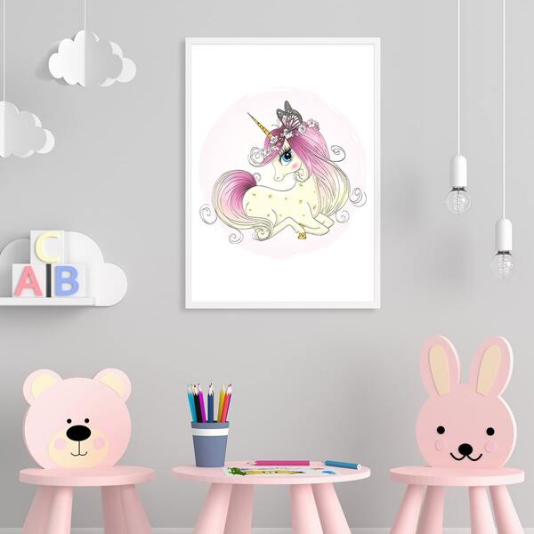 

Unicorn Print Kids Unframed Painting, Multicolor