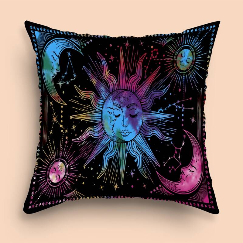

Sun & Moon Print Cushion Cover Without Filler, Multicolor