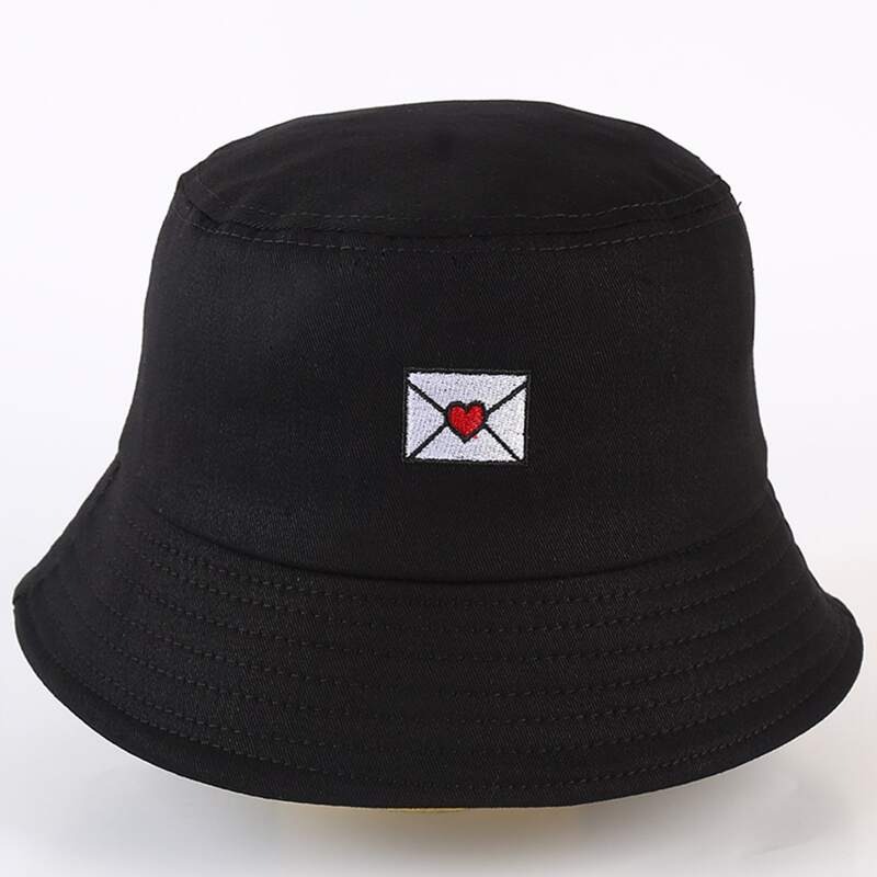 

Heart Embroidery Bucket Hat, Black