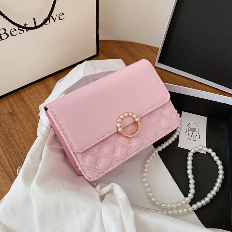

Faux Pearl Decor Quilted Crossbody Bag, Pink
