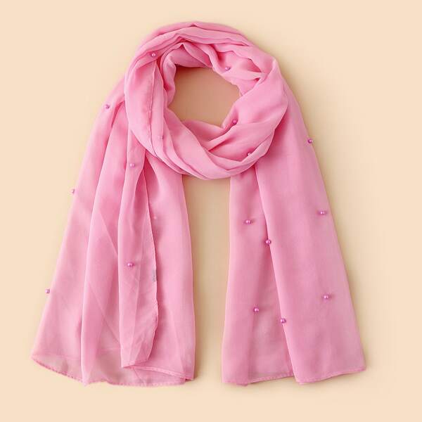 

Bead Decor Chiffon Scarf, Pink