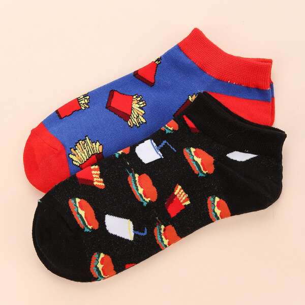 

2pairs Food Print Ankle Socks, Multicolor