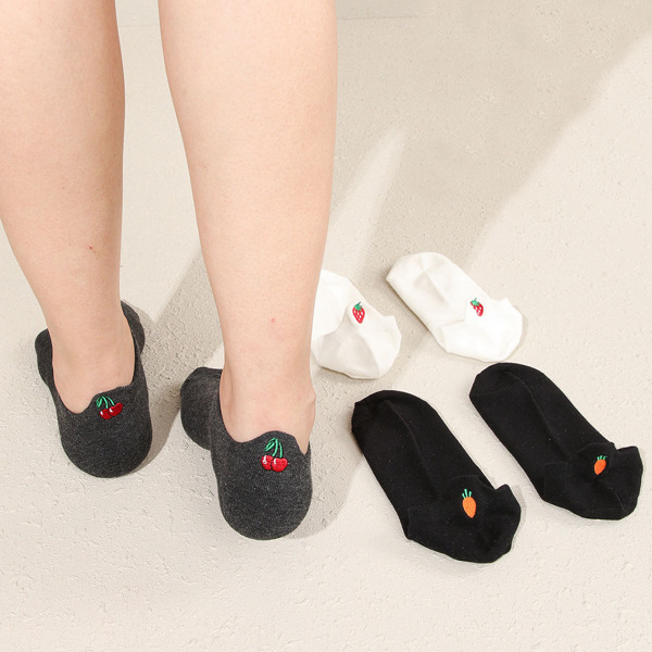 

3pairs Fruit Embroidery Ankle Socks, Multicolor