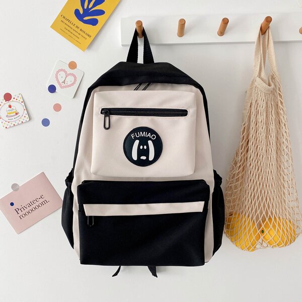 

Cartoon Patch Pocket Front Backpack, Black and white