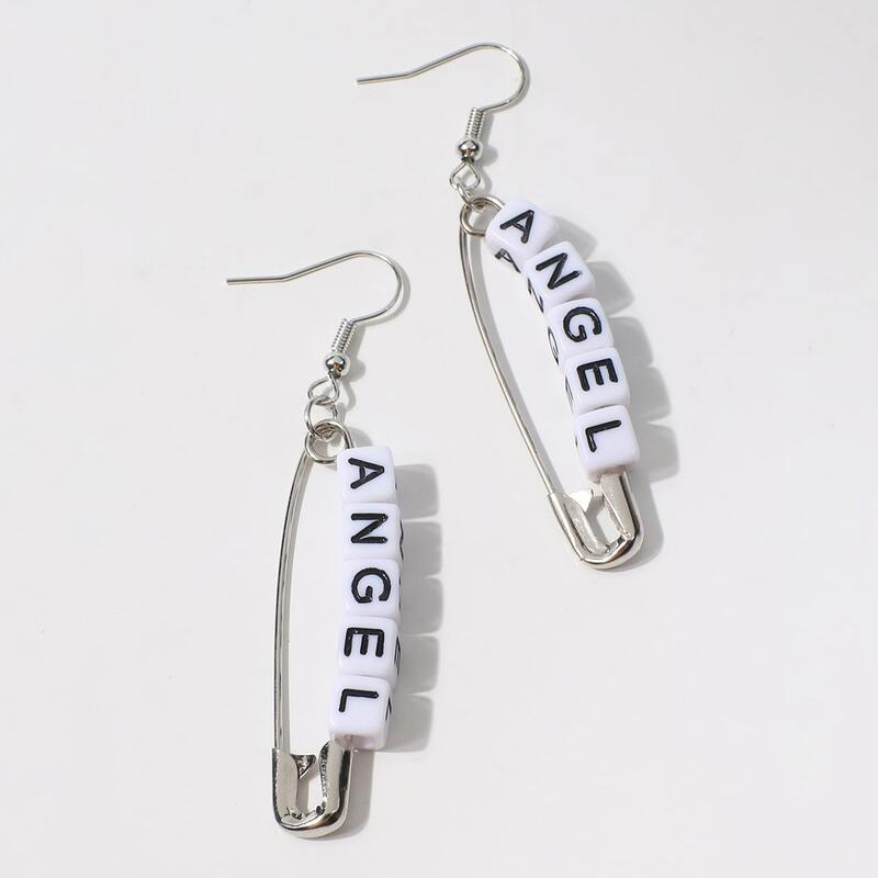 

Letter Drop Earrings, Black and white