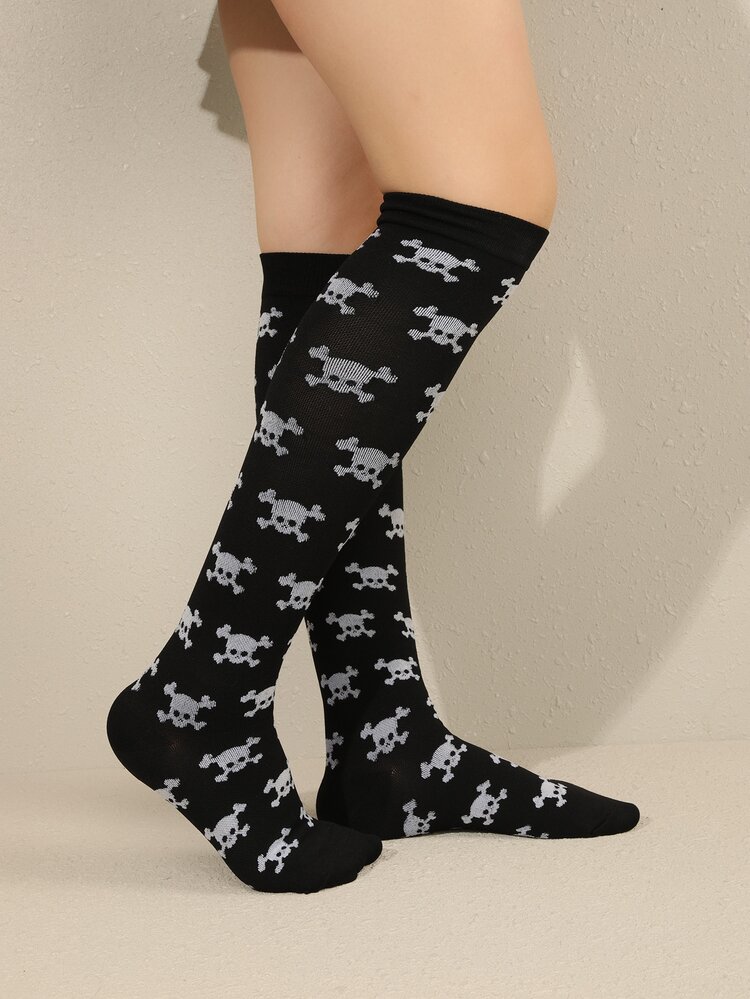 骷髏圖案及膝襪 - 黑色 - 查看 2