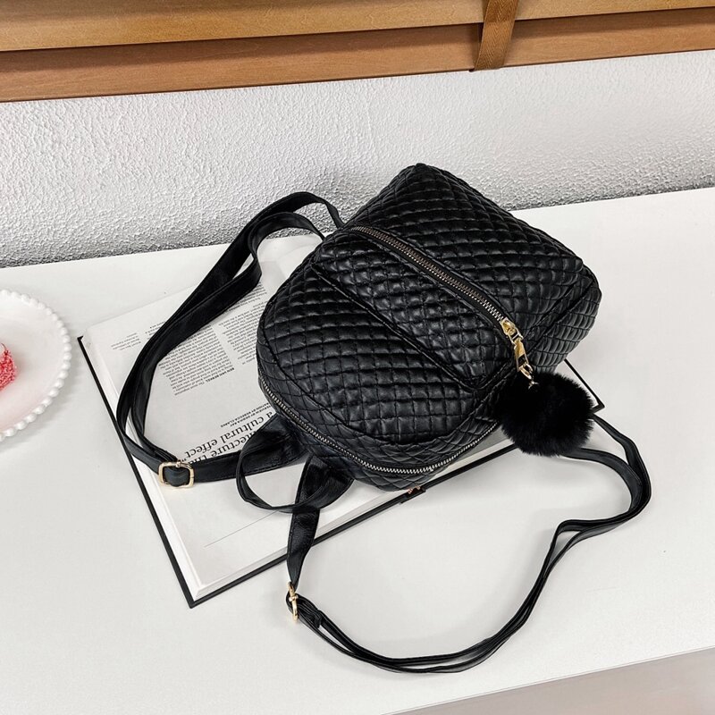 

Pocket Front Quilted Backpack, Black