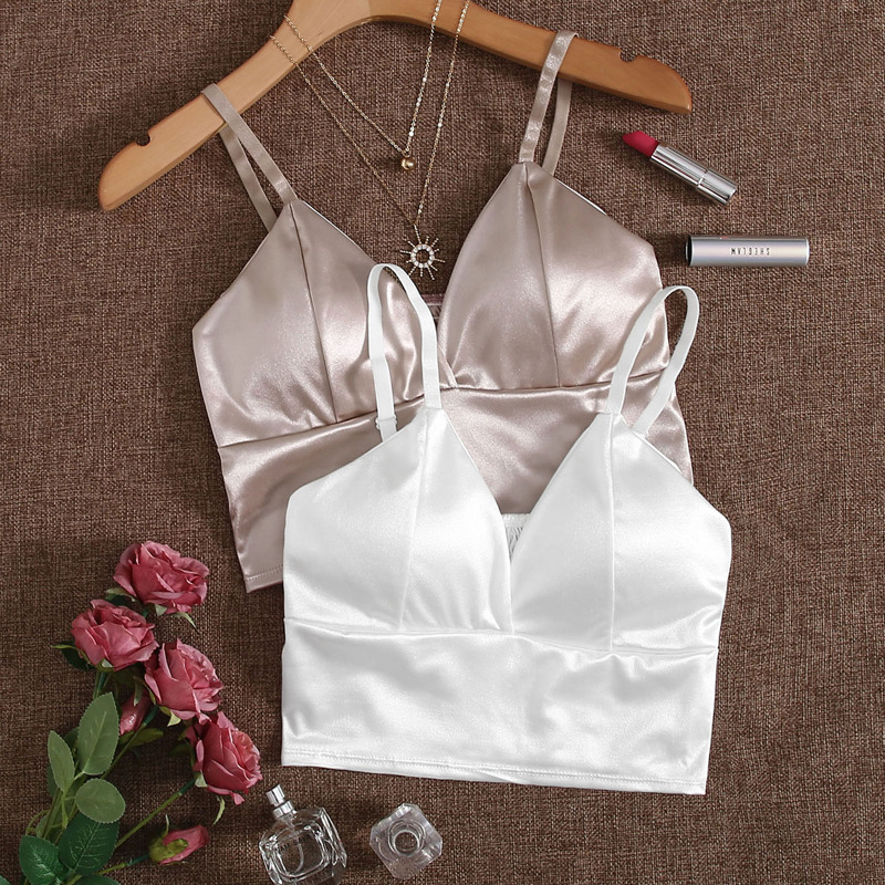

2pcs Satin Longline Bralette, Multicolor