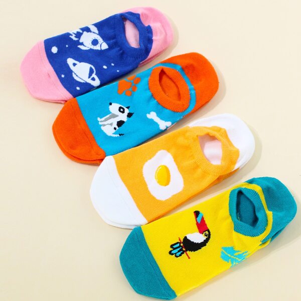 

4pairs Cartoon Graphic Socks, Multicolor