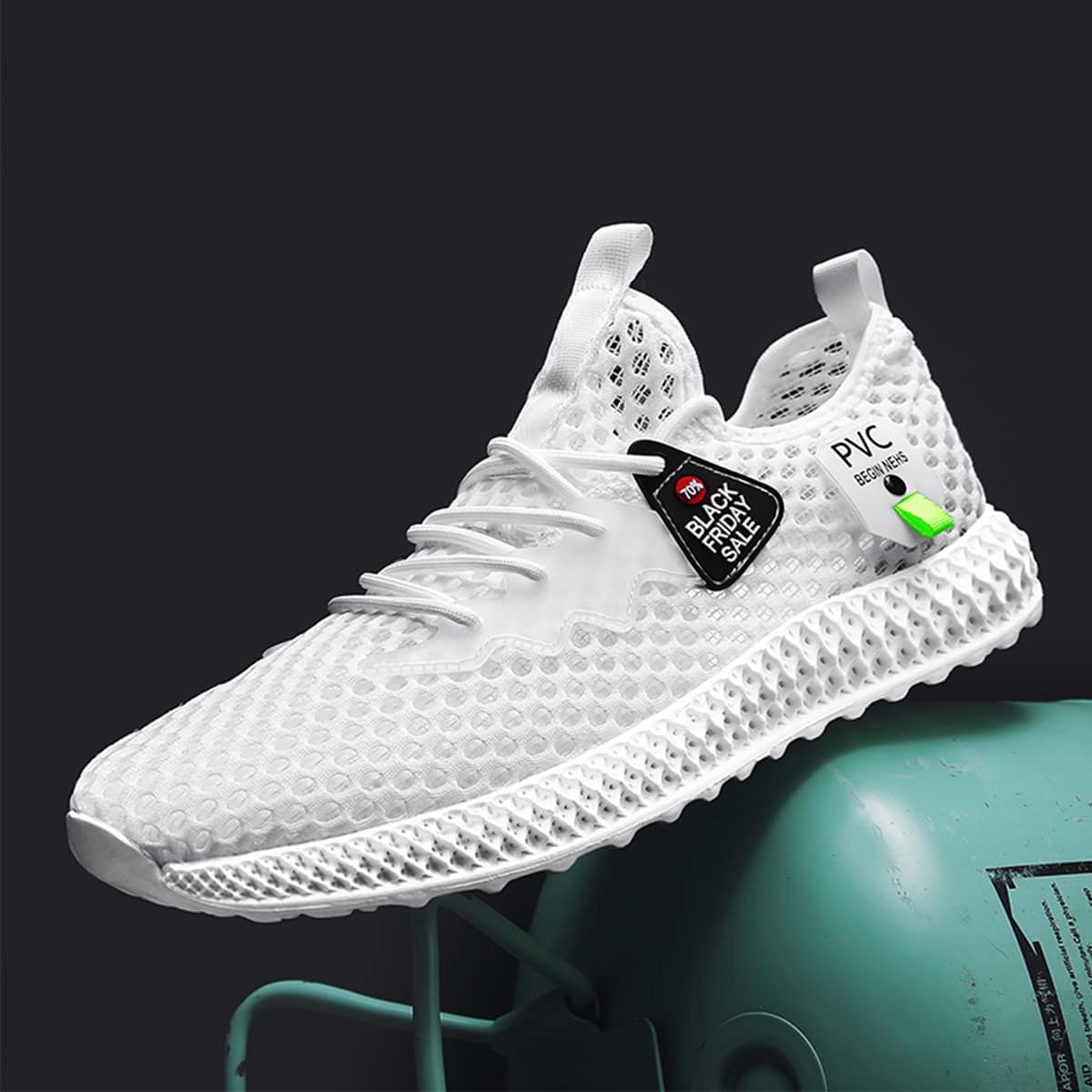 

Guys Letter Graphic Lace Up Decor Mesh Sneakers, White